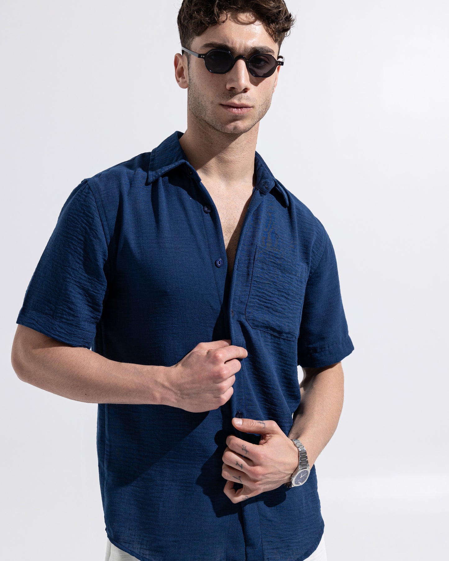 Linen Shirt - Navy Blue
