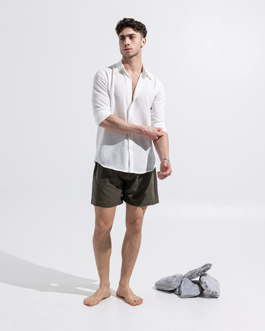 Linen Shorts - Olive Green