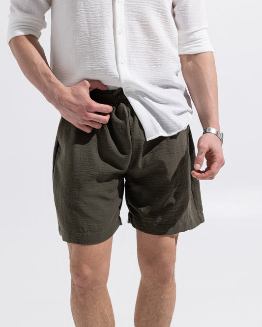 Linen Shorts - Olive Green